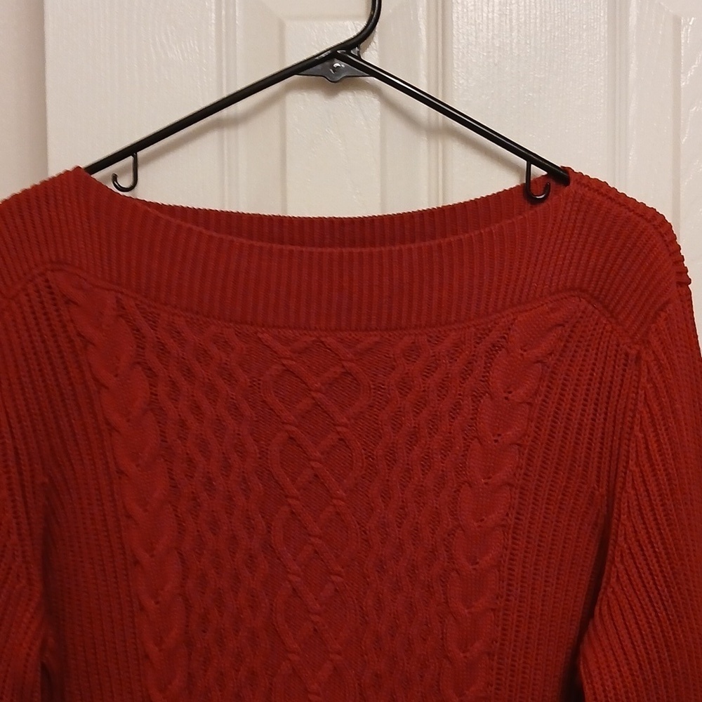 Tommy Hilfiger Scoop Neck Fisherman Sweater Womens Large Oversized Cableknit - Picture 2 of 4